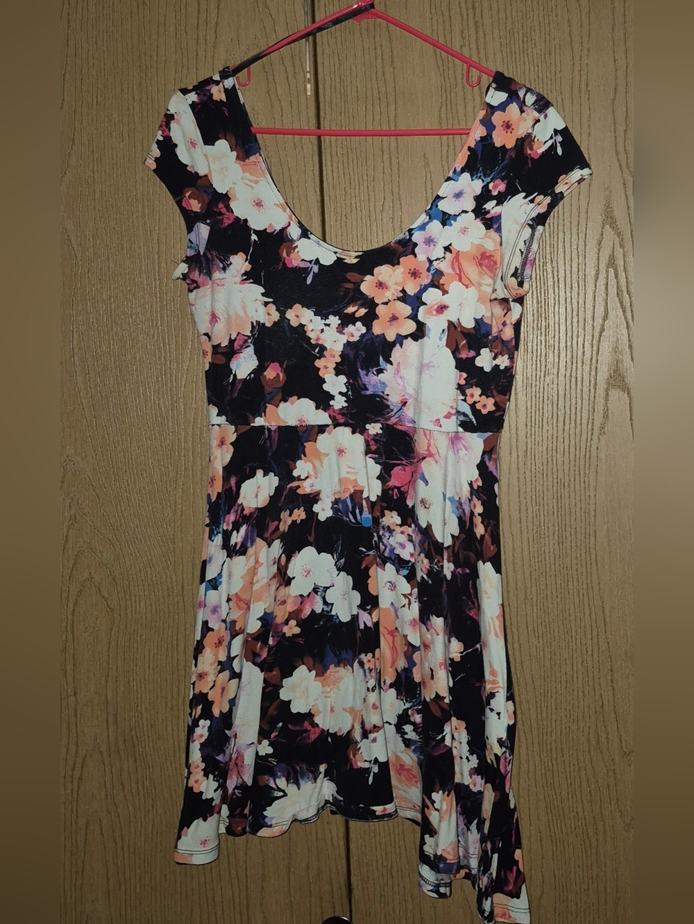 Floral Scoop Neck Skater Dress in Black and Peach - Picture 5 of 5